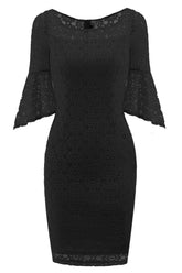 Kurzes, figurbetontes Cocktail-Partykleid mit schwarzer Spitze im Mini-Stil
